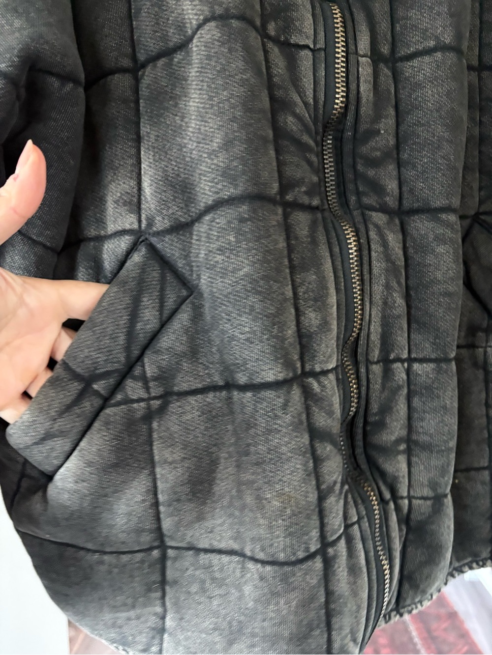 Free People Oversized Washed Charcoal Quilted Jacket | Size S - Picture 5 of 14